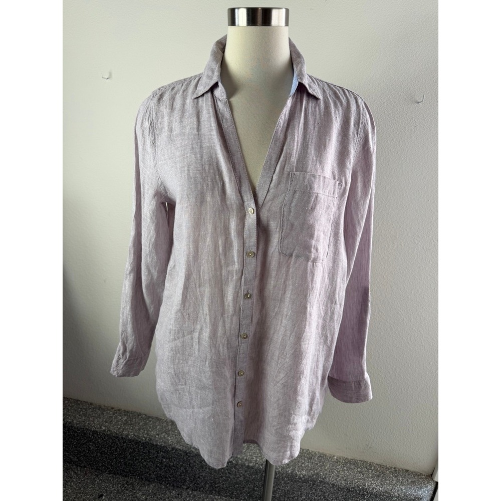 Sigrid Olsen Womens Small Purple 100% Linen Button Up Shirt Roll Tab Sleeve - Picture 1 of 10
